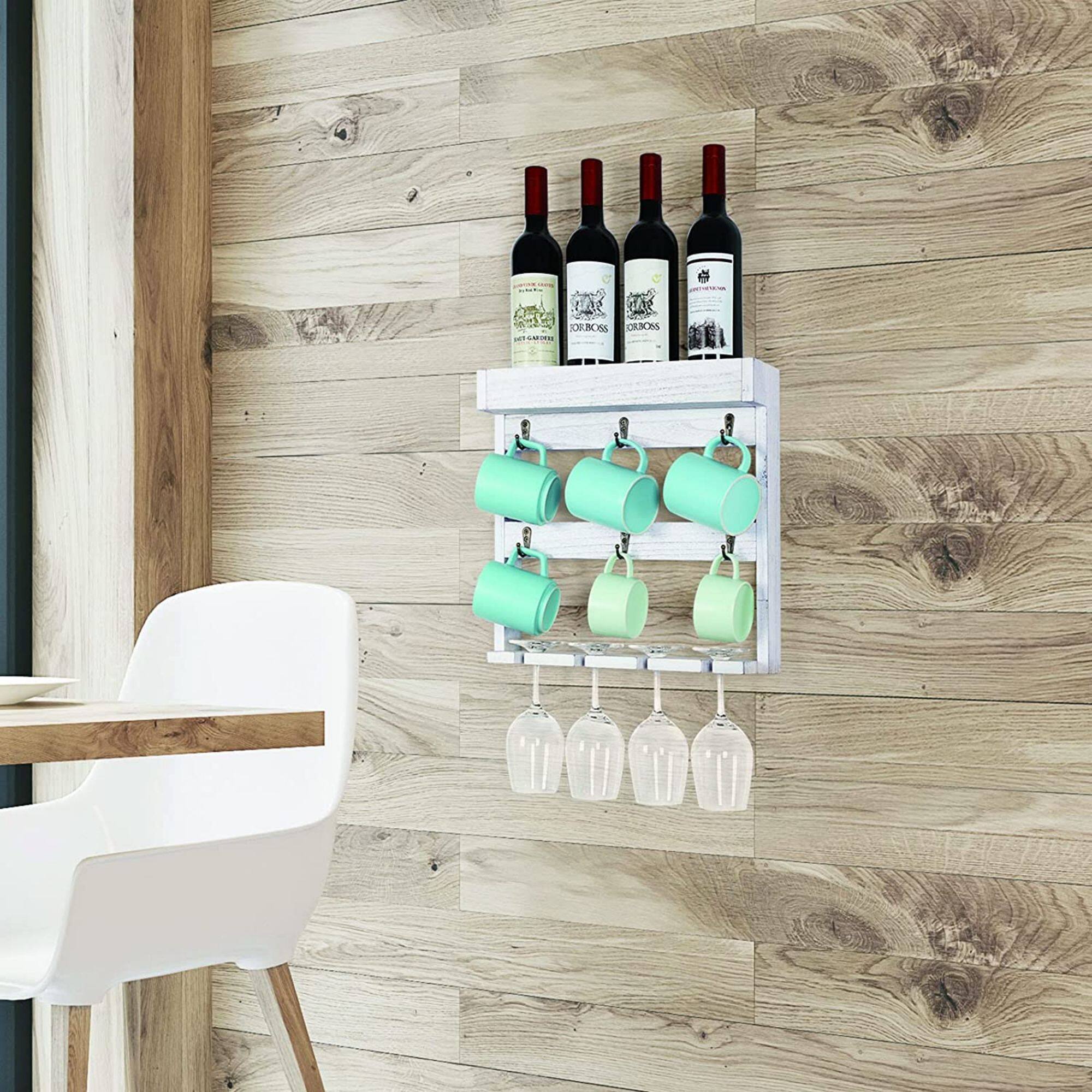 NEX™ 16" Gray White Wood Wall-Mounted Coffee Mug Rack